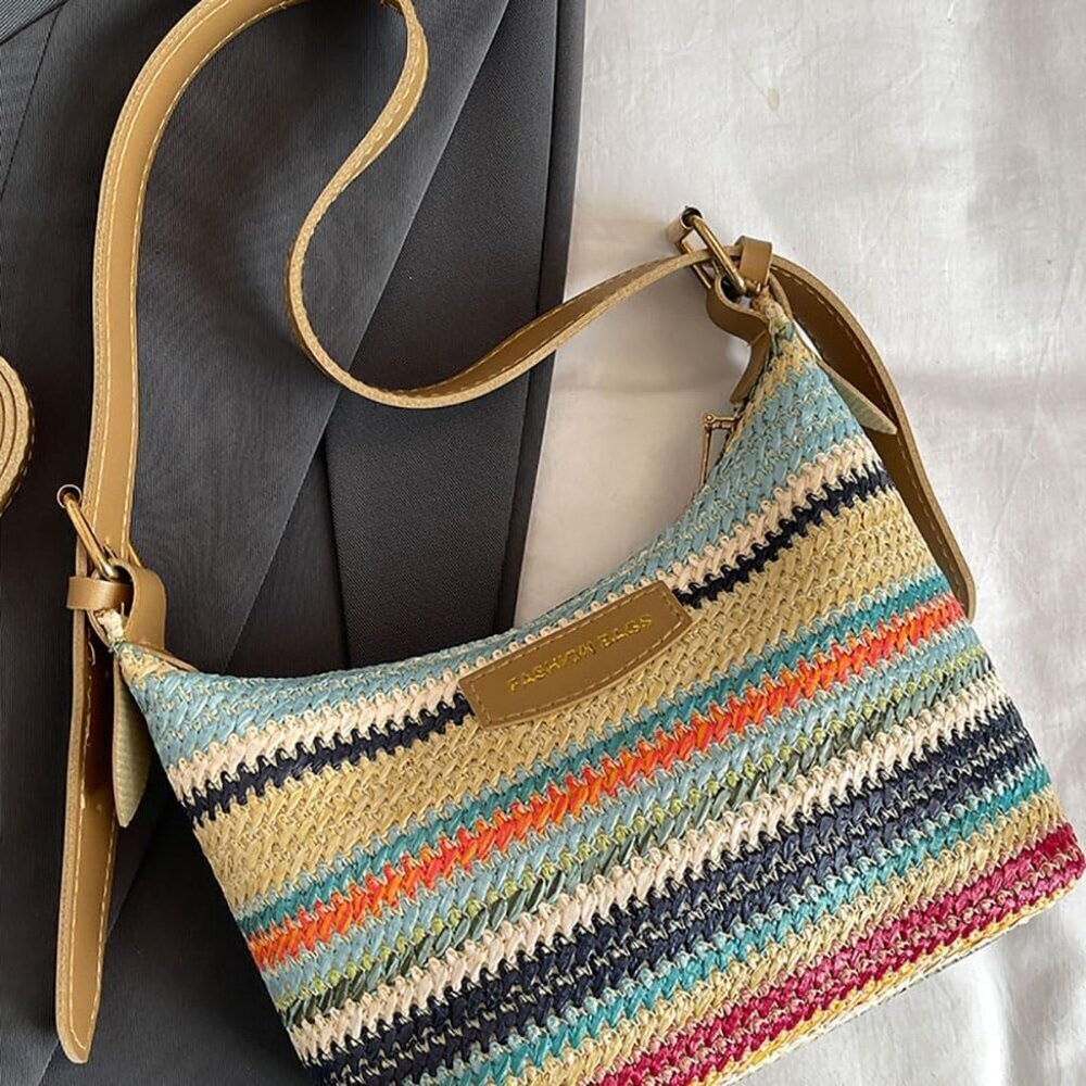 Women's Woven Straw Tote Bag Large Capacity Summer Beach Crossbody Handbag - Picture 5 of 8